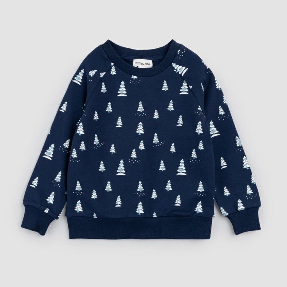 Miles the Label Navy and white Tree Holiday print Winter Sweatshirt size 4  NWT